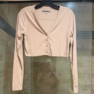 Katie J NYC Tan Livi Cardigan (cropped)
